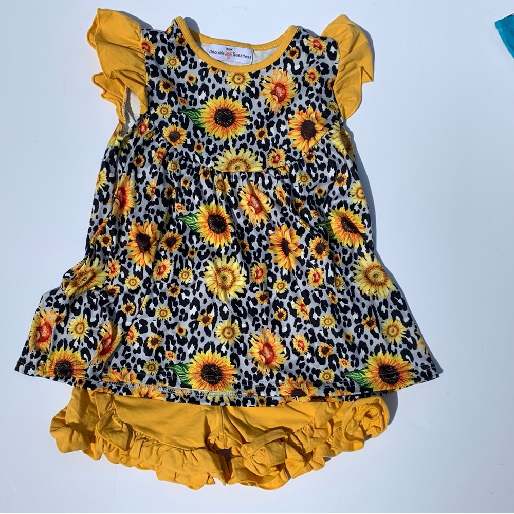Sunflower Tunic & Ruffled Shorts Set 2 Piece Girls sz 7